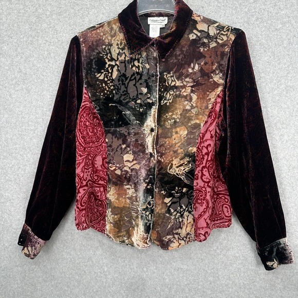 Coldwater Creek Tops - COLDWATER CREEK Women's Silk Velvet Sheer Burnout Button Front Top‎ Size Medium